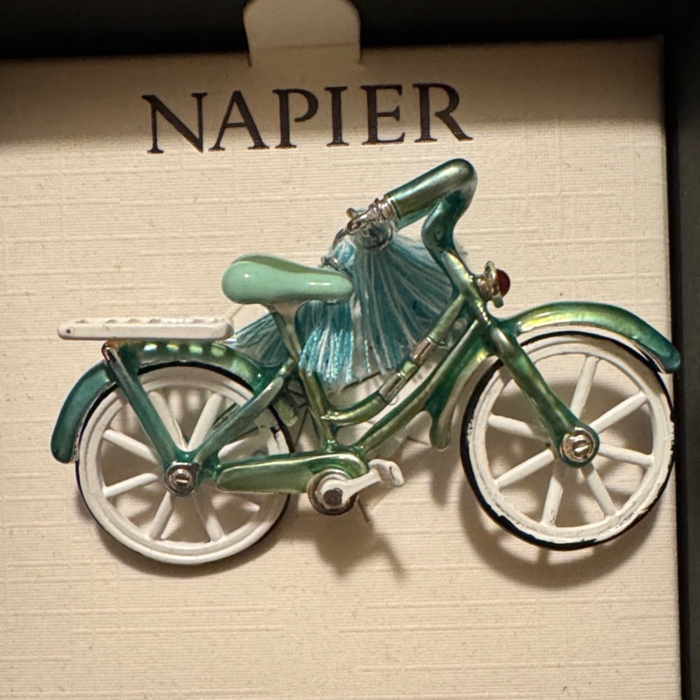 Vintage Napier Teal and White Bicycle Brooch